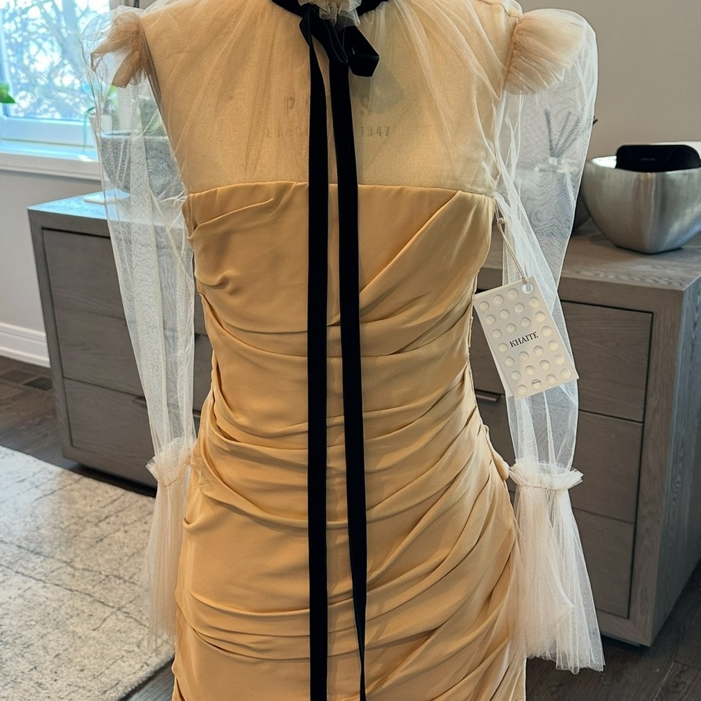 Khaite Elegant Light Gold Dress with Sheer Sleeves - Picture 11 of 11